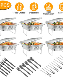 36Pcs Per Set Disposable Chafing Dish Buffet Set Food Warmers For Party Buffet Server Catering Supplies With Covers Utensils Half Size Food Pans For Parties Events BBQ Catering