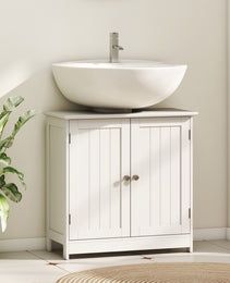 Under Sink Bathroom Cabinet, Pedestal Sink Storage Cabinet with 2 Doors, Shelf and U-Shape, White