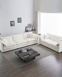 Sofa Set Of 2 Chenille Couch, 2-3 Seater Sofa Set Deep Seat Sofa, Modern Sofa Set For Living Room, White Chenille