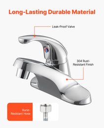 Single Handle Sink Faucet, Chrome-Plated Silver Single Handle Bathroom Faucet, Kitchen Water Faucets With Overflow 1 Or 3 Hole, Suitable For Bathroom, RV, Bar Sink, Public Restroom, Press-Type