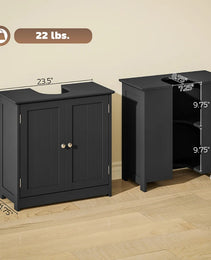 Pedestal Sink Storage Cabinet, Bathroom Sink Cabinet With U-Shape Cut-Out And Adjustable Shelf, Black