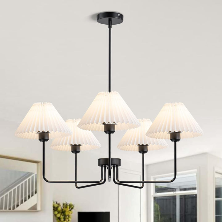 Farmhouse Black Chandelier, 5-Light Fabric Chandelier