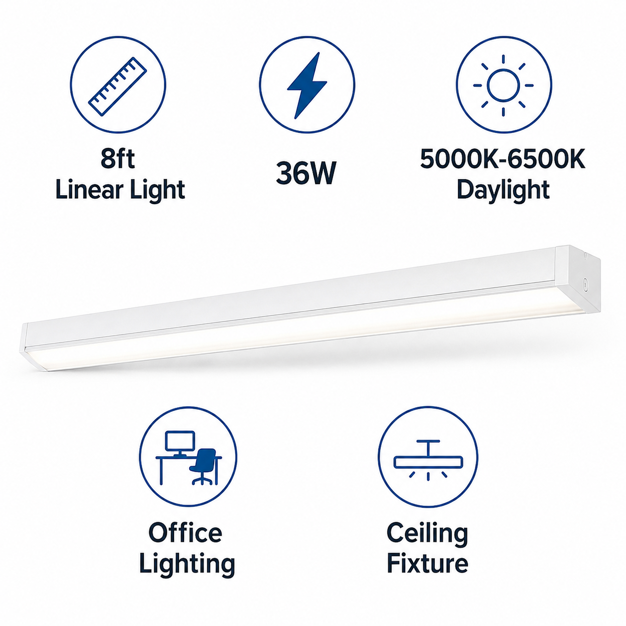 Energize Your Workspace: 8ft 36W Amcan Linear Office Light - Illuminate with Cool White Brilliance and Boost Productivity!