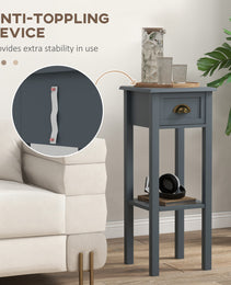 2-Tier Side Tables Set of 2 with Drawer and Shelf, 2 Pieces End Tables for Living Room and Hallway, Gray