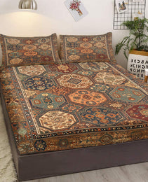 3pcs Retro Bohemian Geometric Style Minimalist Comfort Series Bed Fitted Sheet And Two Pillowcases Bedding For All Seasons Use