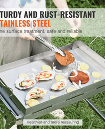 Stove Top Griddle, 23.5"x16" Pre-Seasoned Stainless Steel Griddle, Rectangular Double Burner Griddle Pan, Non-Stick Family Pan Cookware With Handles And Oil Groove, For BBQ, Gas Grills, Silver
