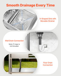 39" Stainless Steel Utility Sink Station – NSF-Certified Commercial Single Bowl with Workstation & Adjustable Storage