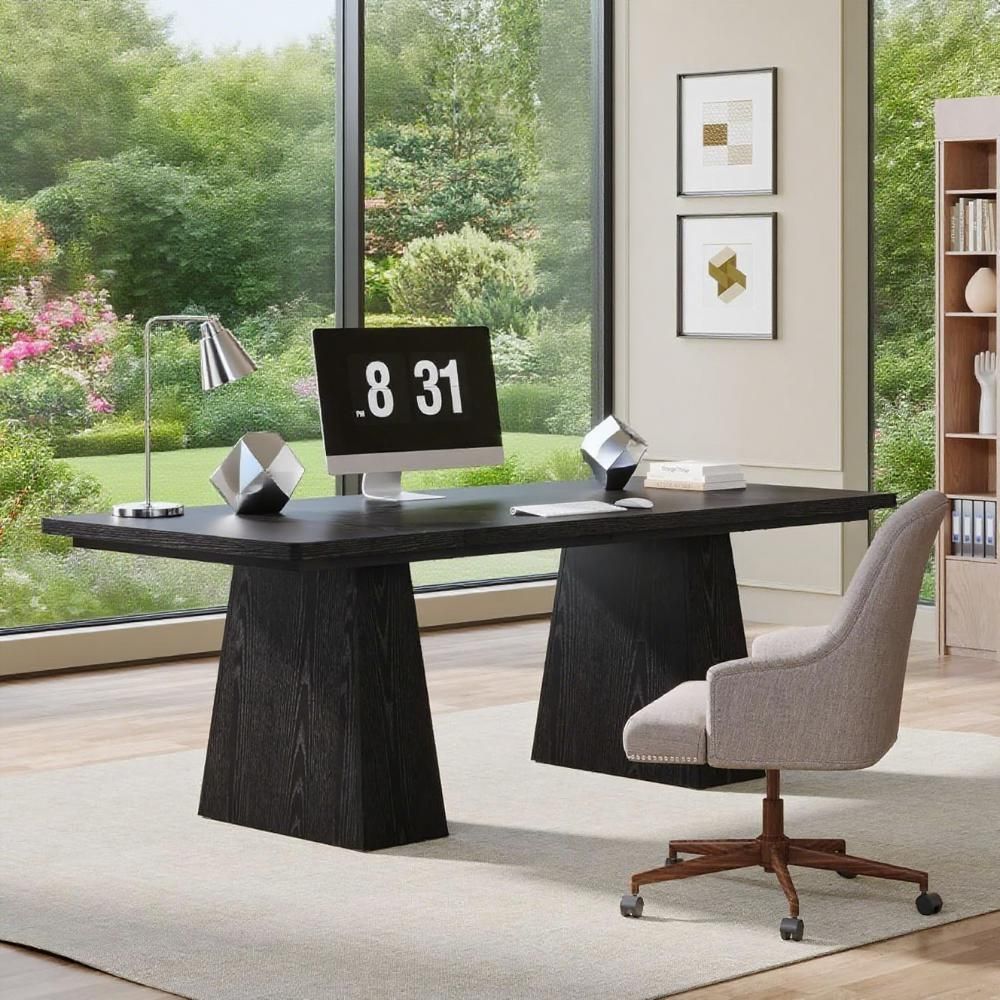 63-Inch Executive Desk, Large Office Computer Desk With Double Pedestal, Modern Simple Workstations Writing Table Conference Table