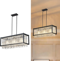 Modern Foyer Chandelier, Gold Crystal Chandelier Entryway Pendant Light Fixture, Square Adjustable Height Chandeliers for Kitchen Island, L15.74'' X H9.84''