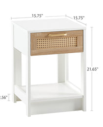 Rattan End Table With Drawer Modern Nightstand Side Table For Living Room