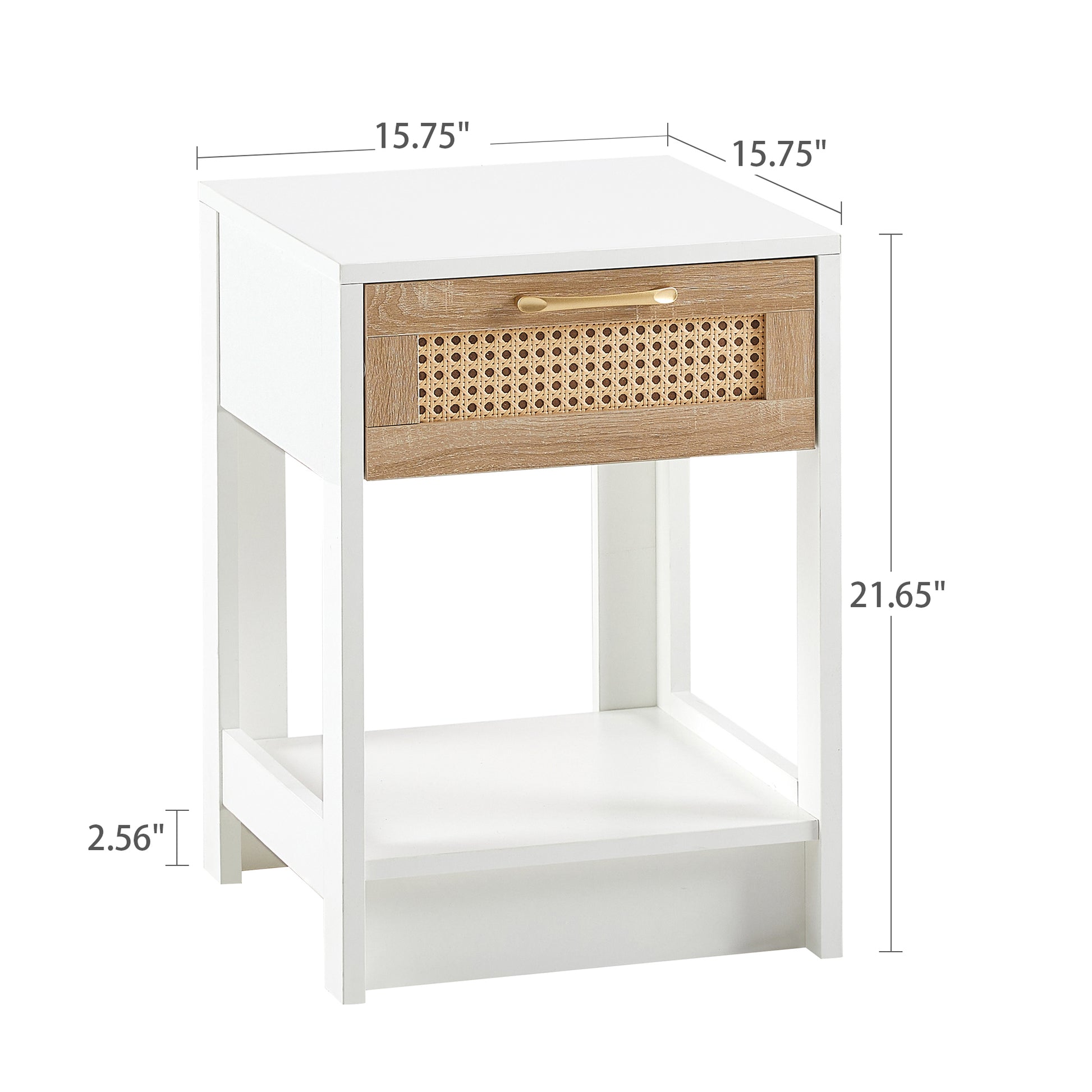 Rattan End Table With Drawer Modern Nightstand Side Table For Living Room