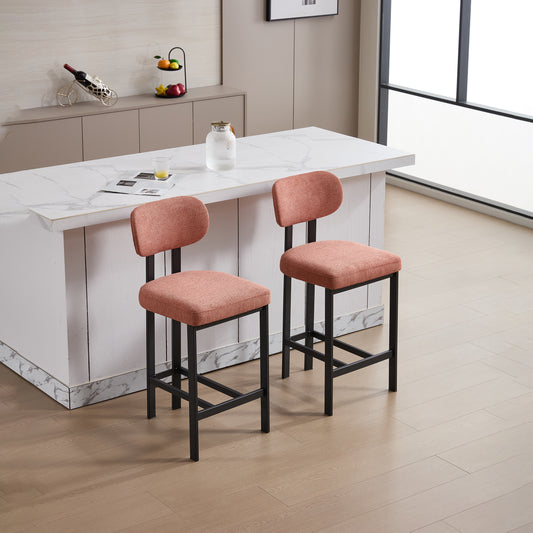 Bar Stools Set Of 2, 26 Inch Modern Upholstered Fabric Counter Height Barstools, Kitchen Island Chairs With Black Metal Legs For Dining Room Kitchen Island Bar