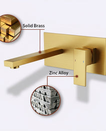 Wall Mount Faucet For Bathroom Sink Or Bathtub, Single Handle 2 Holes Brass Rough-in Valve Included, Brushed Gold[Unable Ship Weekends, TK/TEMU Only For Pickup]