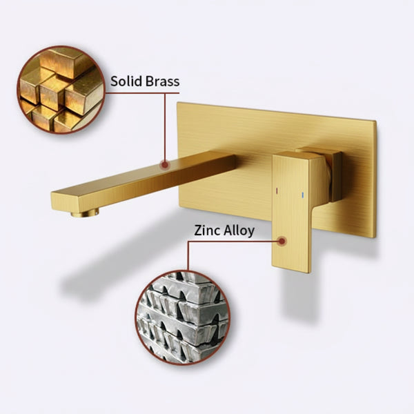 Wall Mount Faucet For Bathroom Sink Or Bathtub, Single Handle 2 Holes Brass Rough-in Valve Included, Brushed Gold[Unable Ship Weekends, TK/TEMU Only For Pickup]