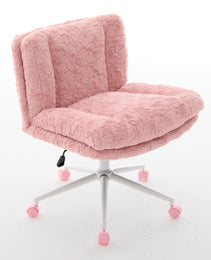 W26.4 Inch Wider Seat Office Chair,Artificial Rabbit Hair Home Office Chair With Metal Base,Adjustable Desk Chair Swivel Office Chair,Vanity Chair