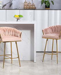 26 Counter Height Bar Stools Velvet Kitchen Island Counter Bar Stool With Hand- Wave Back,golden Chromed Base And Footrest