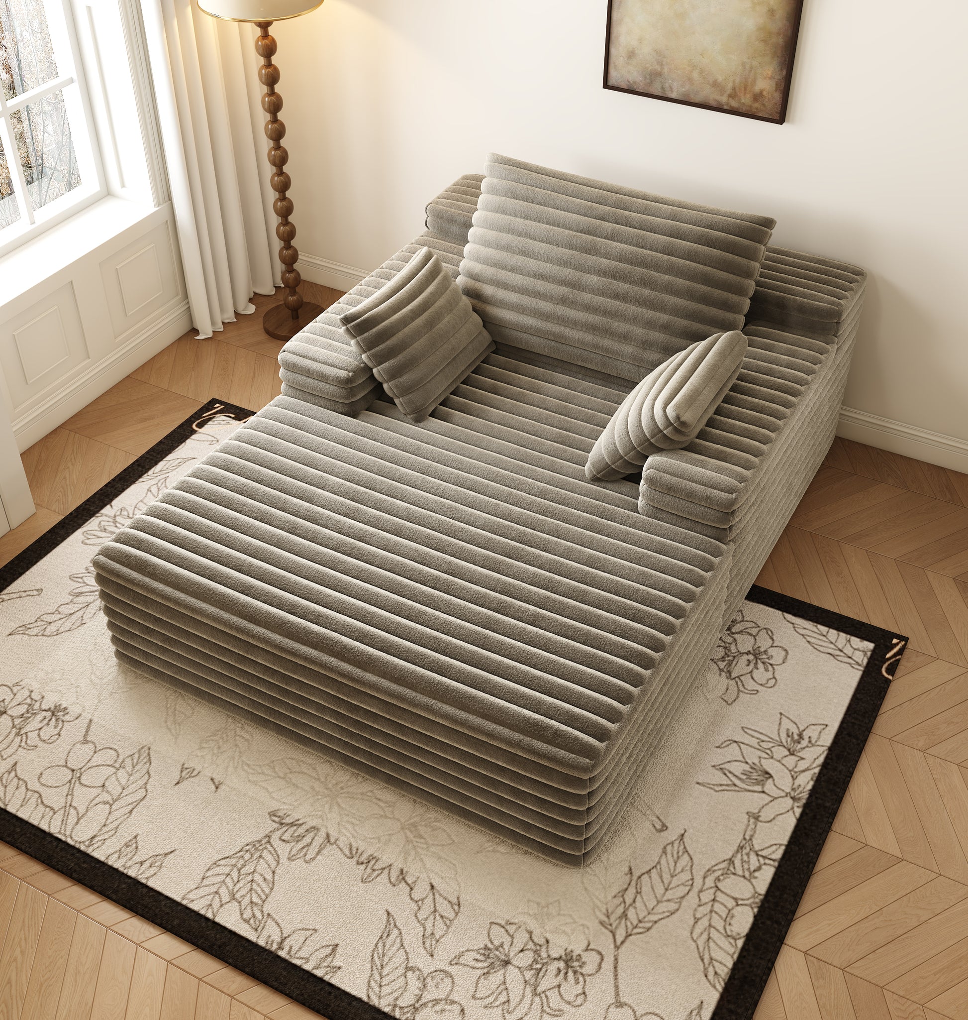 Chaise Lounge Chair Indoor, Oversized Upholstered Sofa Bed, Sleeper Couch Reading Chairs Fluffy Plush Faux Fur Cloud Sofas Couches For Living Room,Camel