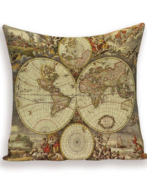 New Retro Toss Pillow Case European World Map Cushion Cover Seat Sofa Covers Morocco Linen House Home Decor Throw Pillows Cases