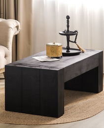 Modern Black Solid Wood Coffee Table, 49in Rectangular Coffee Table For Living Room, Farmhouse & Contemporary Decor