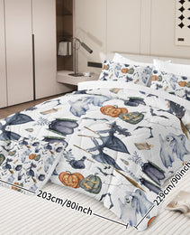 8 Pieces Halloween Comforter Set, Witch Pattern Bed In A Bag Bedding With Comforter Sheet Sham - 1 Comforter, 2 Pillow Shams, 1 Flat Sheet, 1 Fitted Sheet, 1 Cushion Cover, 2 Pillowcases