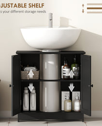 Under Sink Bathroom Cabinet, Pedestal Sink Storage Cabinet with 2 Doors, Shelf and U-Shape, Black