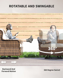 4 Piece Rattan Patio Furniture Set, Conversation Set with Swivel Glider Chairs Table Loveseat for Garden, Patio, Cream