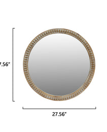 Round Decorative Wall Mirror, 27.5  Distressed Wood Beaded Frame Mirror For Entryway, Living Room, Bathroom, Farmhouse Style Accent Mirror