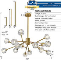 Sputnik Chandeliers for Dining Room，15 Lights D39'' Inch