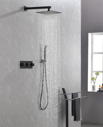 Brass Matte Black Shower Faucet With Shower System,10 Inch Shower Head And Handheld Spray Bathroom Combination