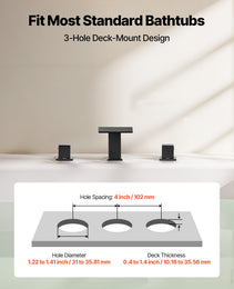 Roman Tub Faucet, 3 Hole Waterfall Bathtub Faucet, Roman Bathtub Faucets Set With 2 Handles, Deck Mount Bath Tub Faucets Set For Pet Washing, Baby Care, Adult Bathing, Matte Black, Drip-Free