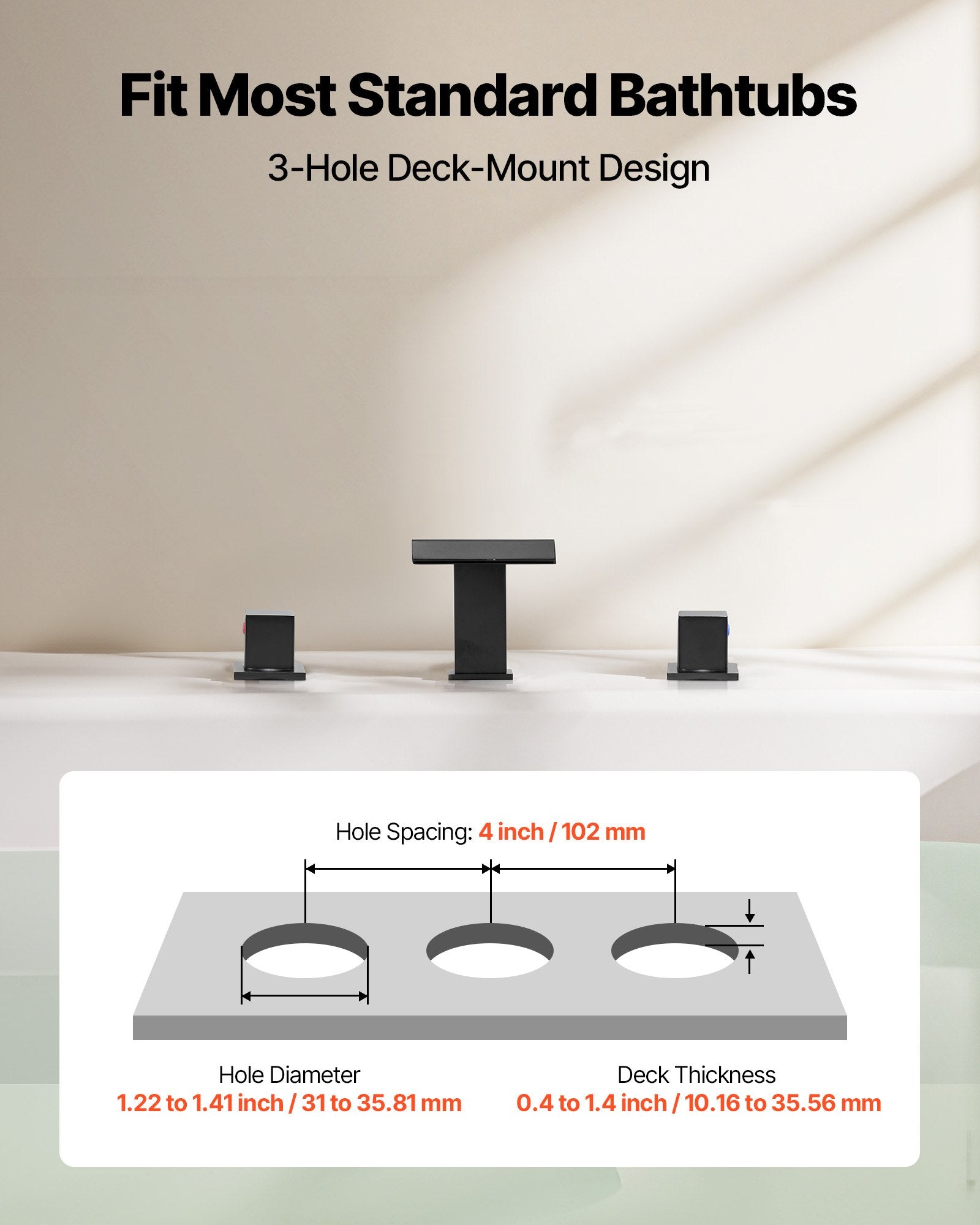 Roman Tub Faucet, 3 Hole Waterfall Bathtub Faucet, Roman Bathtub Faucets Set With 2 Handles, Deck Mount Bath Tub Faucets Set For Pet Washing, Baby Care, Adult Bathing, Matte Black, Drip-Free