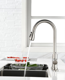 Single Handle High  Pull Out Kitchen Faucet, Single-stage Stainless Steel Kitchen Sink Faucet, With Pull Down Spray