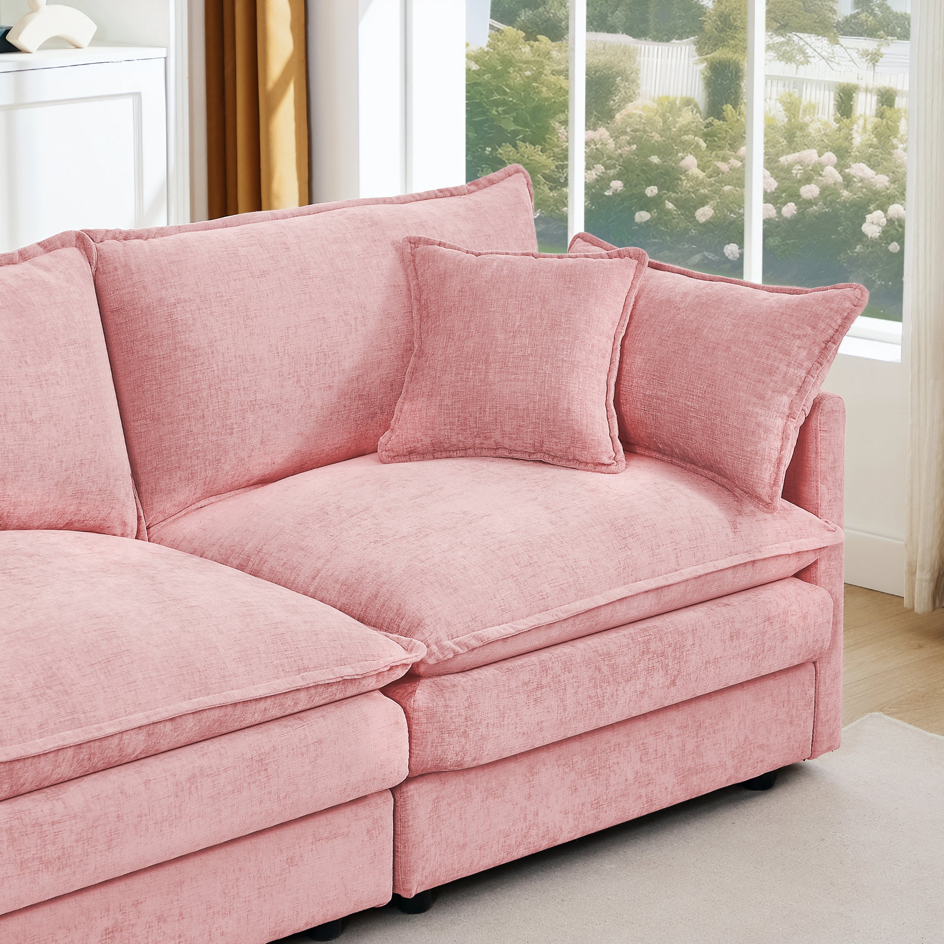 Modular Sectional Sofa, 102 Inch L Shaped Couch Set For Living Room, 3-Seater Comfy Cloud Couches With Movable Ottoman, DIY Combination, Chenille,