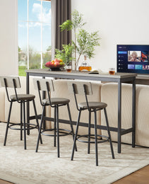 Long Bar Table Set With 3 PU Upholstered Bar Stools, Industrial Bar Table And Chairs For Kitchen Breakfast Table, Living Room, Banquet Hall, Rustic Gray And Black, 63inL X15.7 W X 37.5 H