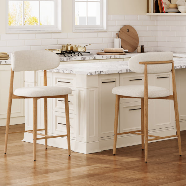 Counter Height Bar Stools Set Of 2, Upholstered Counter Stools Modern Barstools With Metal Legs For Kitchen Island Dining Room, Beige