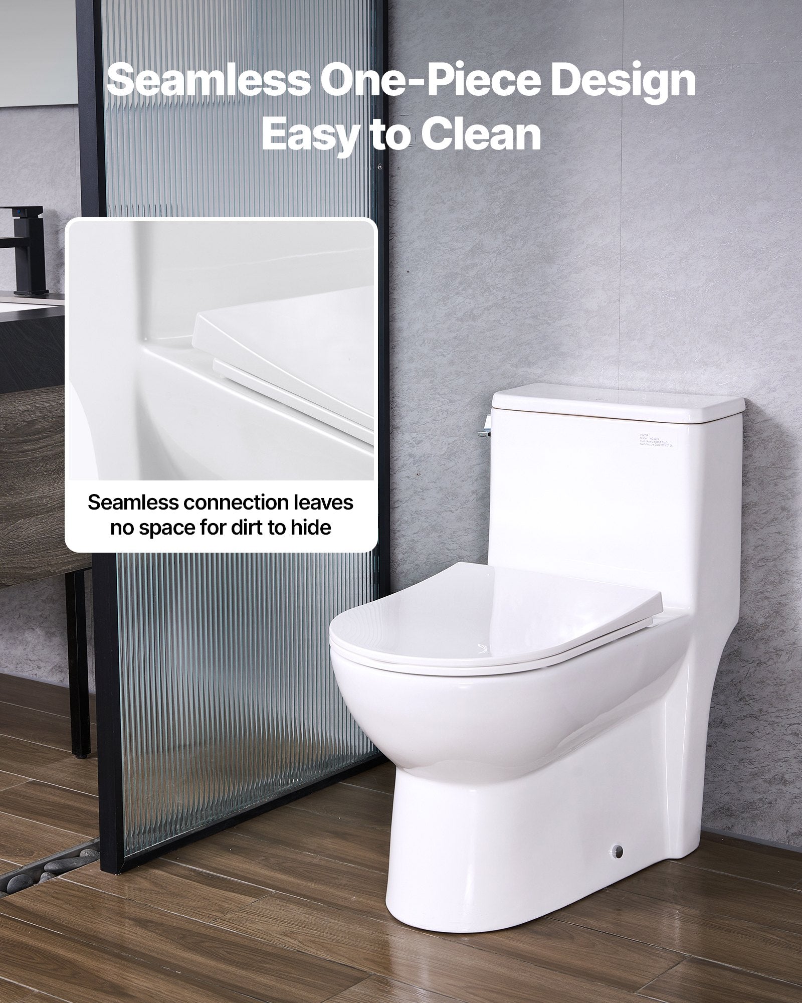 One-Piece Round Toilet – 1.28 GPF Efficient Flush, Compact Skirted Design, Easy-Clean Glazed Ceramic Bathroom Toilet