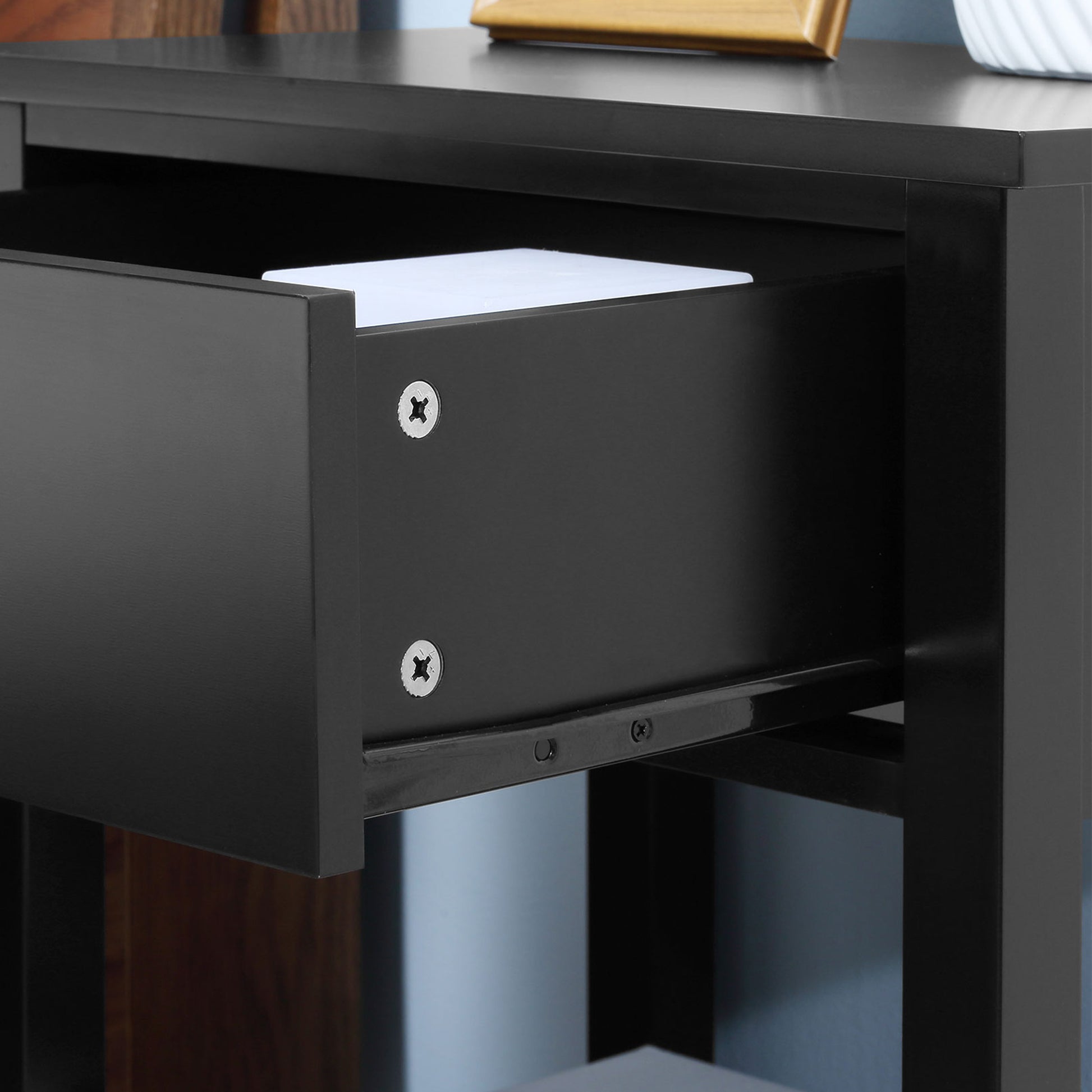 End Table, 2-tier Side Table with Drawer and Storage Shelf, Modern Sofa Side Table for Living Room, Black