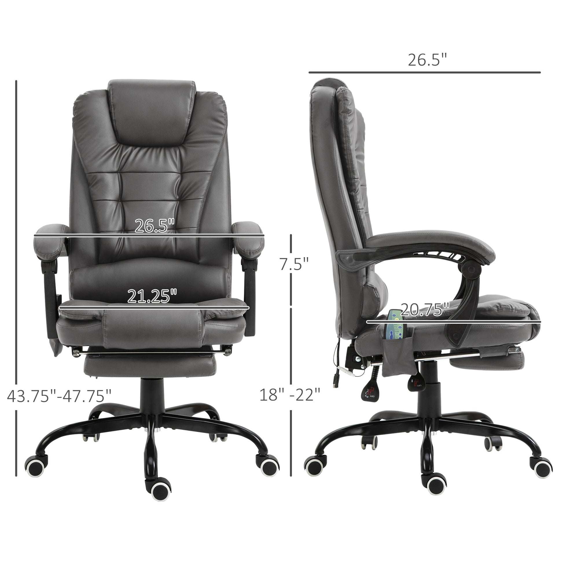 7-Point Vibrating Massage Office Chair High Back Massaging Office Desk Chair with Lumbar Support, Footrest, Gray