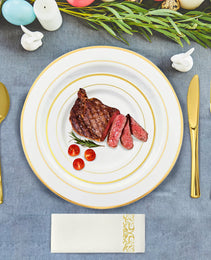 Set Of 175Pcs Disposable Gold Dinnerware Set Gold Rim Plastic Plates Cups Fork Spoon Knife Paper Napkins For Party Wedding Graduation