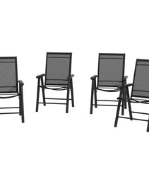 Set of 4 Outdoor Folding Chairs, Stackable Patio Dining Chairs with Armrests, Metal Frame, Black