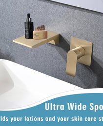 Wall Mount Waterfall Bathtub Faucet With Easy Single Handle Control, Durable Brushed Gold Finish, Modern Design