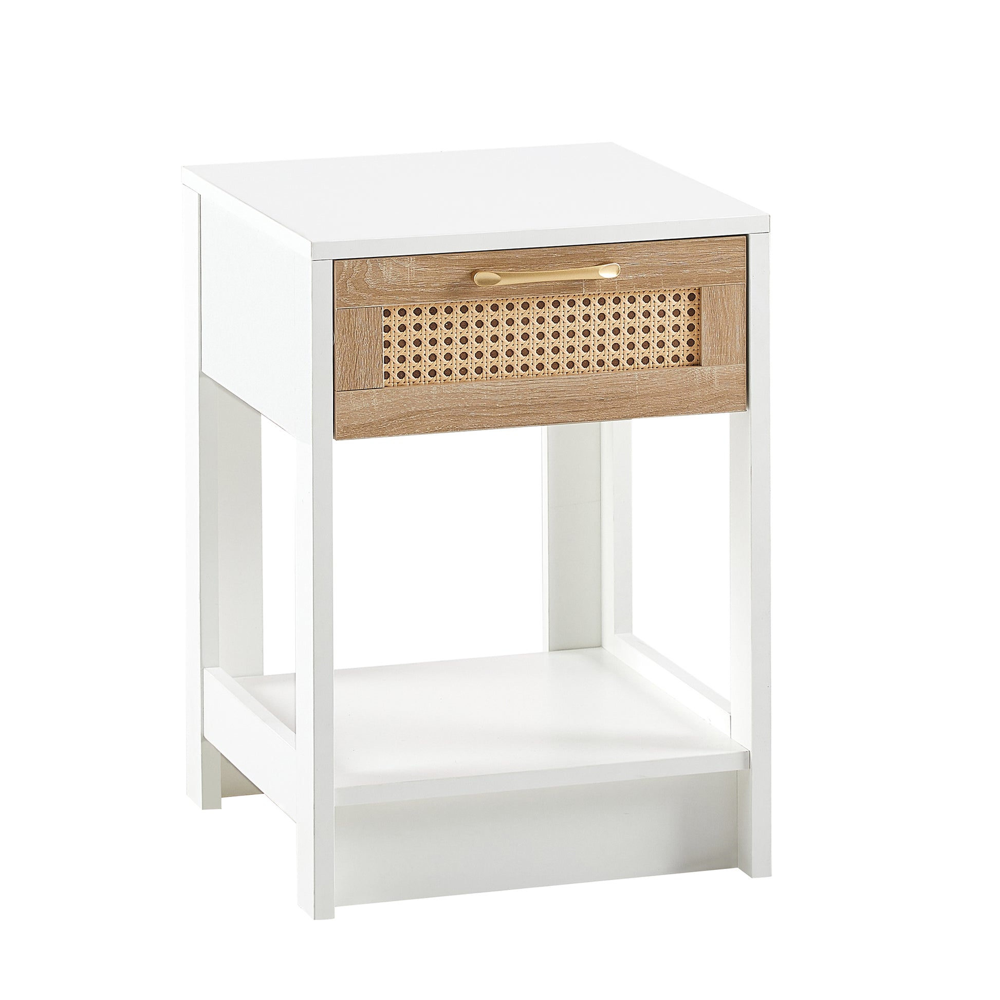 Rattan End Table With Drawer Modern Nightstand Side Table For Living Room