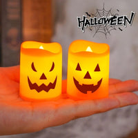 6Pcs LED Candle Light Battery Powered Pumpkin Skull Ghost Spooky Light Halloween Party Decora Ambiance Electronic Candle Lights