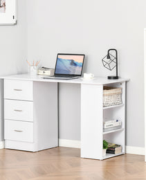 47" Modern Home Office Computer Desk Bookcase Combo Writing Table Workstation with 3 Drawer and Storage Shelf - White