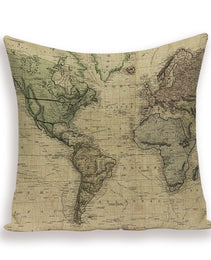 New Retro Toss Pillow Case European World Map Cushion Cover Seat Sofa Covers Morocco Linen House Home Decor Throw Pillows Cases
