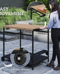 Outdoor Bar Cart Patio Serving Cart With Wine Holders Natural