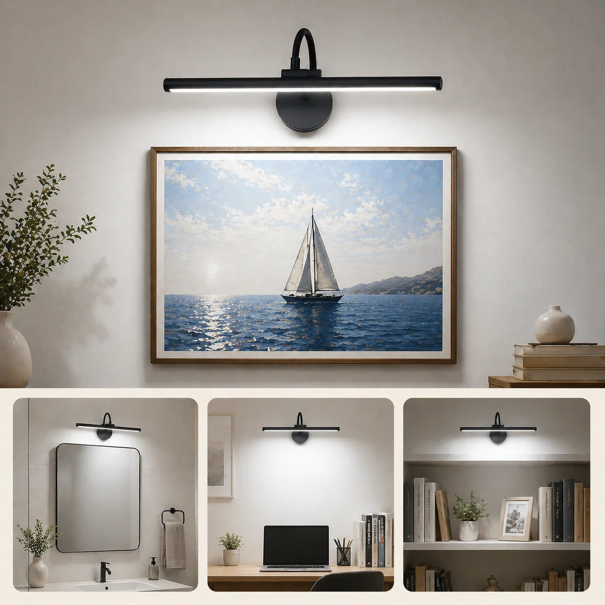 Wireless LED Picture Light with Remote Control, 360° Adjustable Magnetic Wall Lamp, Rechargeable USB, 3 Color Dimmable Lighting