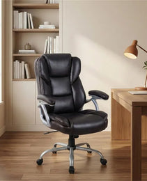 Ergonomic Executive Office Chair With Contoured Backrest, Adjustable Height & Recline For Home Office-Brown