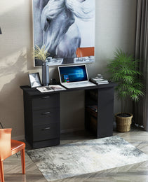 47" Home Office Computer Desk Bookcase Combo, Writing Table Workstation with 3 Drawer and Storage Shelf - Black