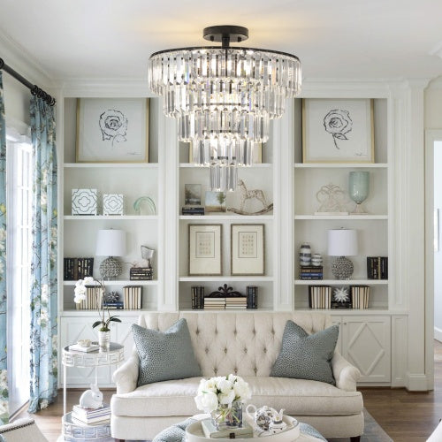 Large Black Crystal Chandelier, Contemporary Style Chandelier, Dining Room, Living Room, Bedroom - Bulb Not Included  Unavailable Platforms- CJDS
